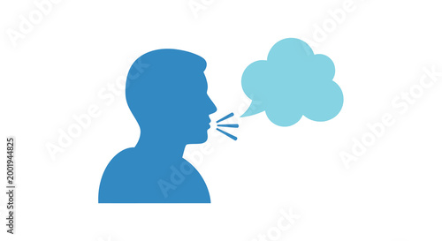 speech bubble icon with human silhouette blue and white