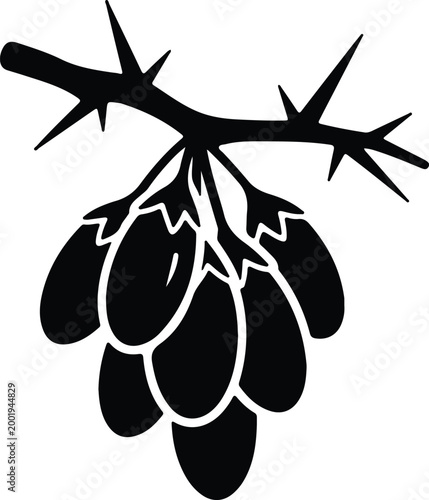 Silhouette vector of a thorny branch with cluster of berries design