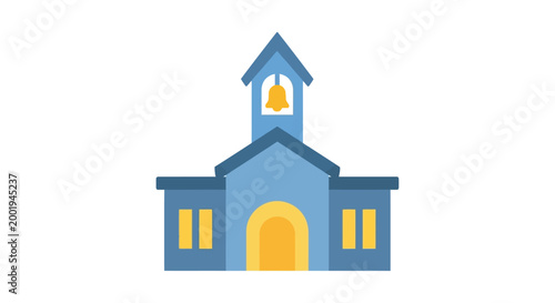 school building with bell tower on white background
