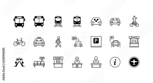 Collection of transportation and service icons in a grid.