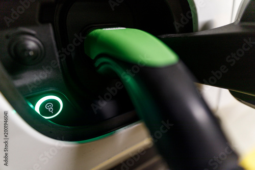 Close-up of an EV charging ...