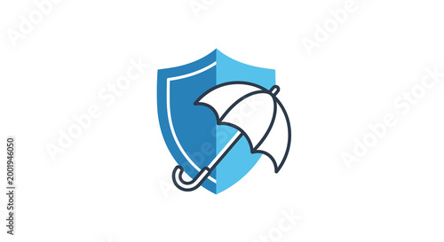 shield with umbrella icon blue and white