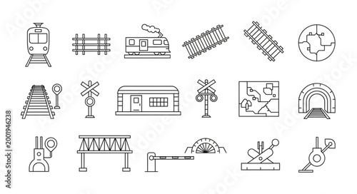 Collection of hand-drawn railway elements and symbols.
