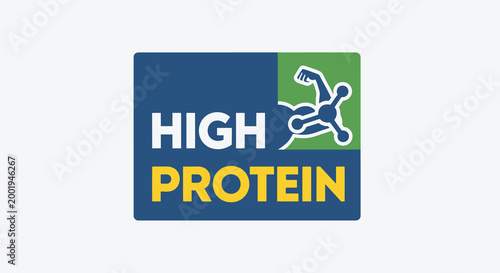 high protein logo with molecular structure and flexing arm