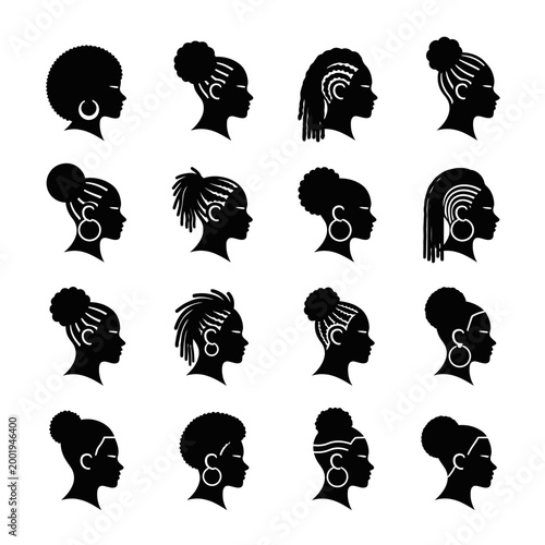 Afro hairstyles and head silhouettes for profiles.