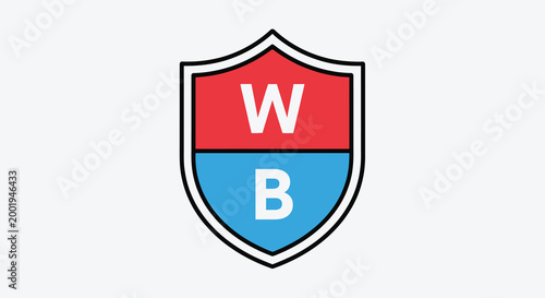 shield logo with wb initials red blue colors