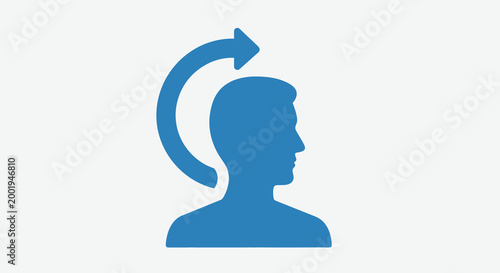 profile silhouette with curved arrow blue icon