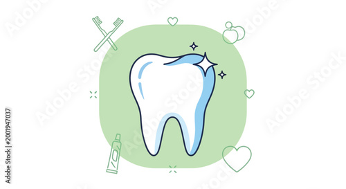illustration of tooth with dental hygiene symbols