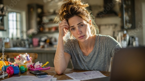 Overworked mother balancing job and parenting