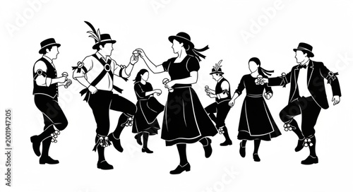 Traditional Folk Dance Performance with Multiple Dancers.