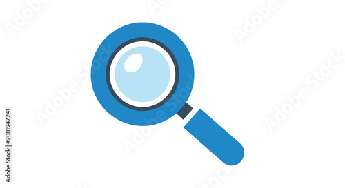 magnifying glass icon in blue flat design
