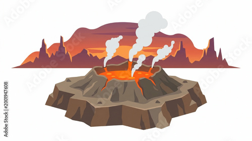 Erupting volcano with lava and smoke