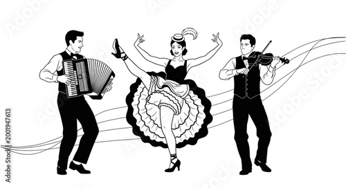 Three Traditional Dancers Performing Folk Dance.