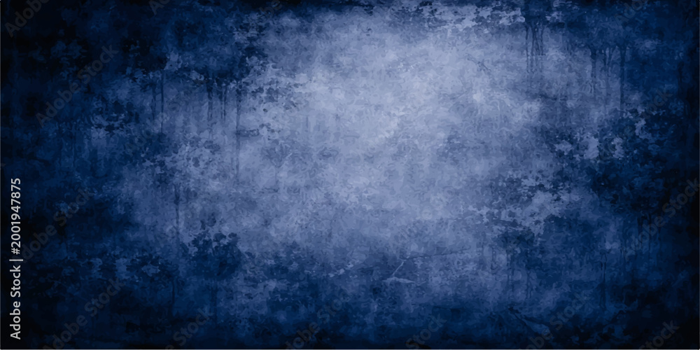 Fototapeta premium A dark blue grunge wall texture backdrop featuring vintage paper patterns with smoke and fog clouds under a black storm sky
