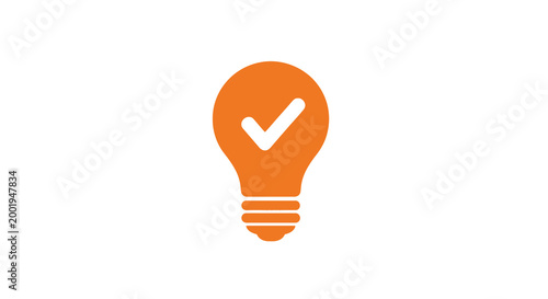 light bulb icon with checkmark orange on white background