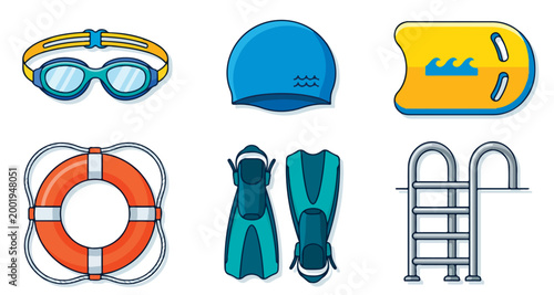 Swimming goggles and safety equipment.