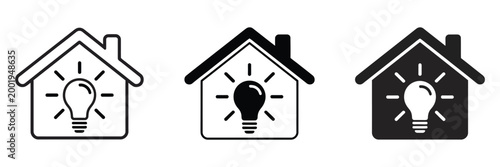 Smart home bulb icon, house light symbols, automation idea graphics, technology energy concept, vector illustration