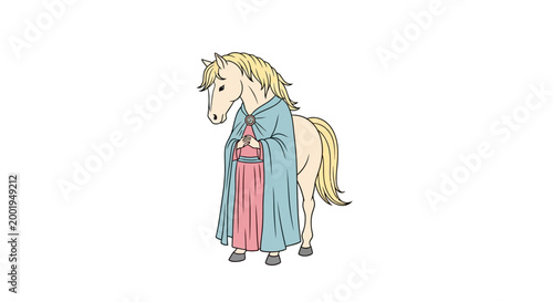 Woman Riding Horse Wearing Long Robe.