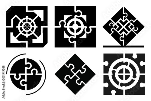 Puzzle compass strategy direction symbol collection