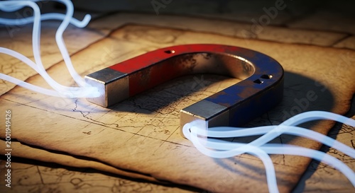 Horseshoe magnet with magnetic field lines over old paper horseshoe magnetic attraction electromagnetism discovery education
