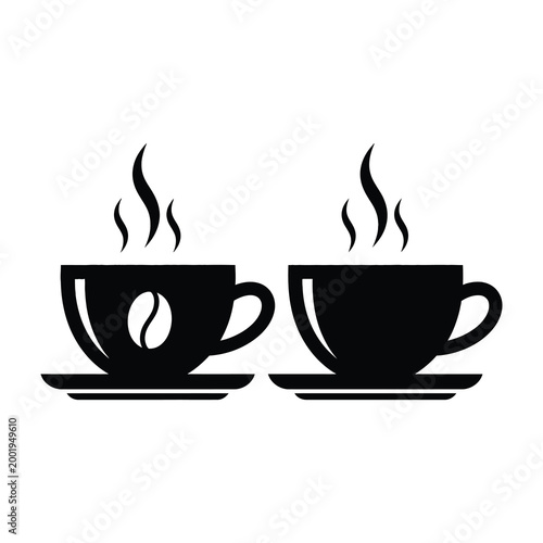 Two steaming coffee cups on saucers with steam rising