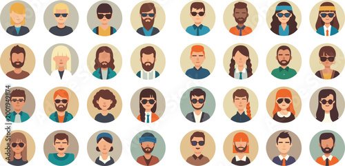 Diverse people avatar icons set with different professions hairstyles and personalities modern flat character portraits collection vector illustration isolated on white background