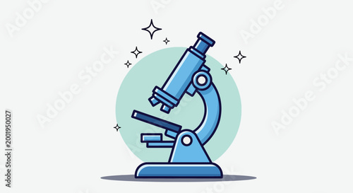 Blue Microscope Illustration on Light Background.