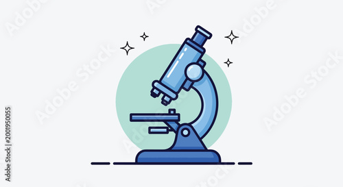 Blue Microscope Science Illustration for Laboratory Research and Education.