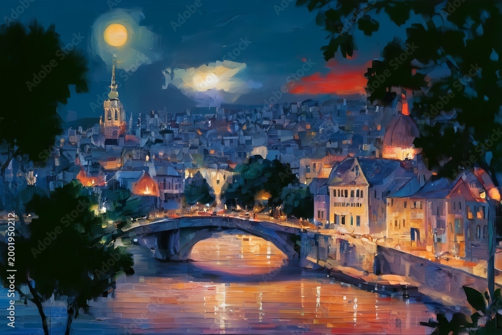 Naklejka premium European City at Dusk
