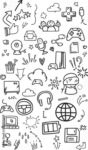 Vertical Gaming and Esports Doodle Background Pattern