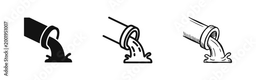 Industrial Waste and Water Pollution Icons Set with Sewage Pipe