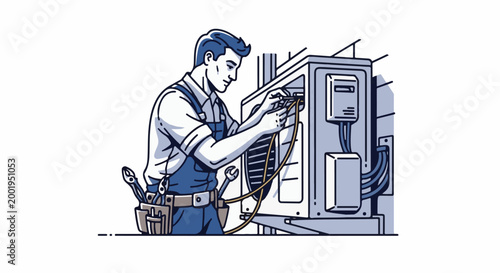 Technician working on electrical unit with tools