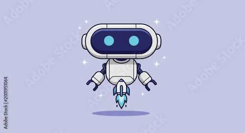 Cute flying robot mascot illustration.