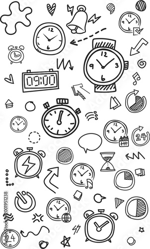Vertical Time Management with Arrows Doodle Background
