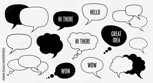 Collection of various speech bubbles and thought clouds for dialogue.
