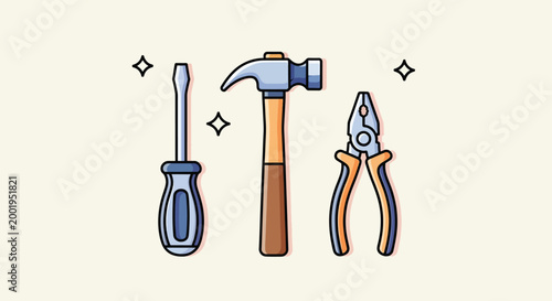 Illustration of essential construction and repair hand tools.