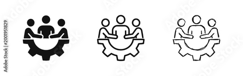 Teamwork Meeting and Collaboration Icons Set with People and Gear