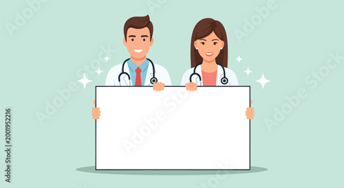 Two doctors holding a blank board for medical information.