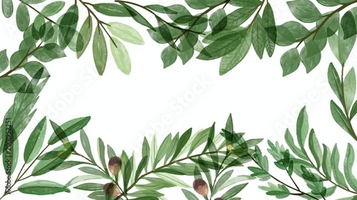 Watercolor Green Leaves Frame Animation - Elegant Botanical Border Overlay