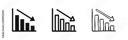 Business Loss and Stock Market Crash Icons Set with Declining Graph