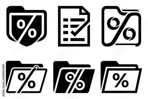 Financial receipt audit and tax document icon set