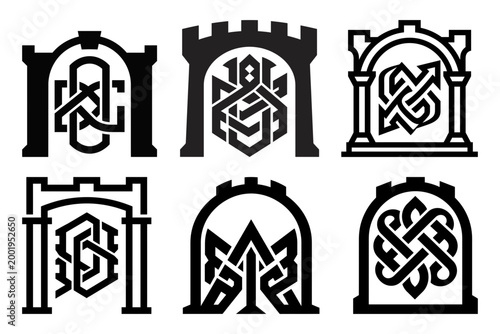 Royal crest monogram and decorative emblem icon set