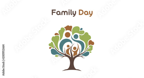 Family Day Tree Logo with Abstract Figures Representing Community