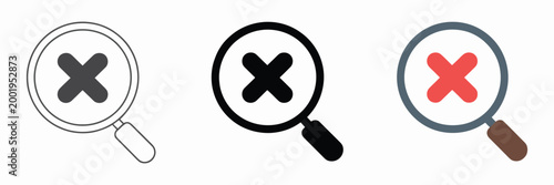 Magnifying glass delete icon, search remove symbols, find erase graphics, interface action concept, vector illustration