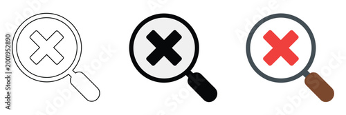 Magnifying glass delete icon, search remove symbols, find erase graphics, user interface concept, vector illustration