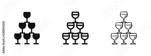 Pyramid Stack of Wine Glasses Icon Set - Celebration and Event Symbol