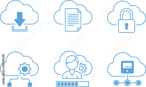 Cloud computing services: icons, download, storage, security, and more