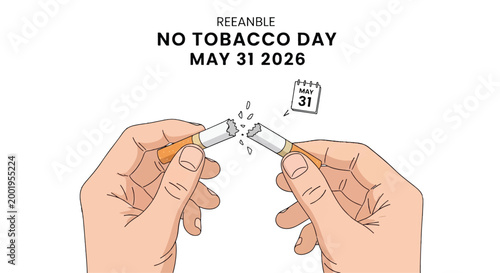 No Tobacco Day Poster with Hands Breaking a Cigarette for Health