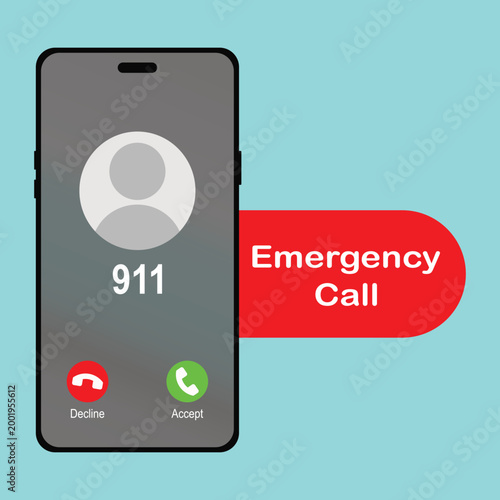 Photos Vector illustration of a smartphone icon and the “911” emergency service for calling for help