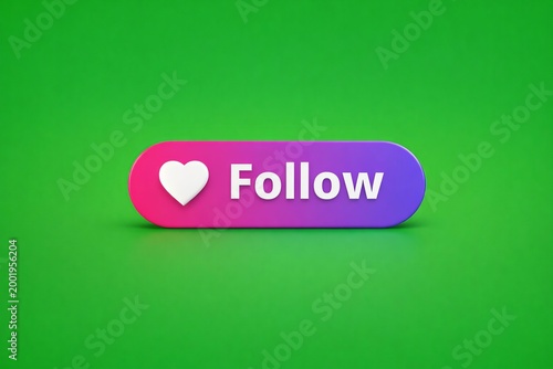 Modern follow button with heart icon on green background